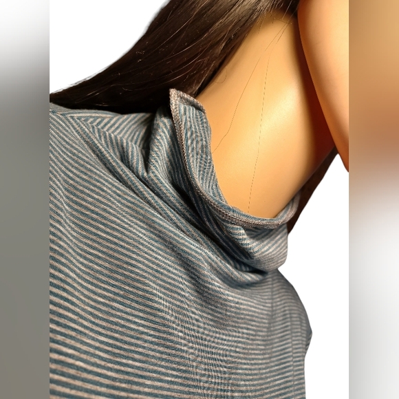 Toad & Co Pinstripe Turquoise Blue and Gray Turtleneck Size Small - Picture 4 of 14